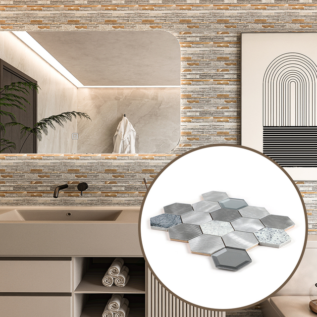 Glass Stone and Metal Mixture Mosaic Tiles for Stylish Durable Eco Friendly Wall Design